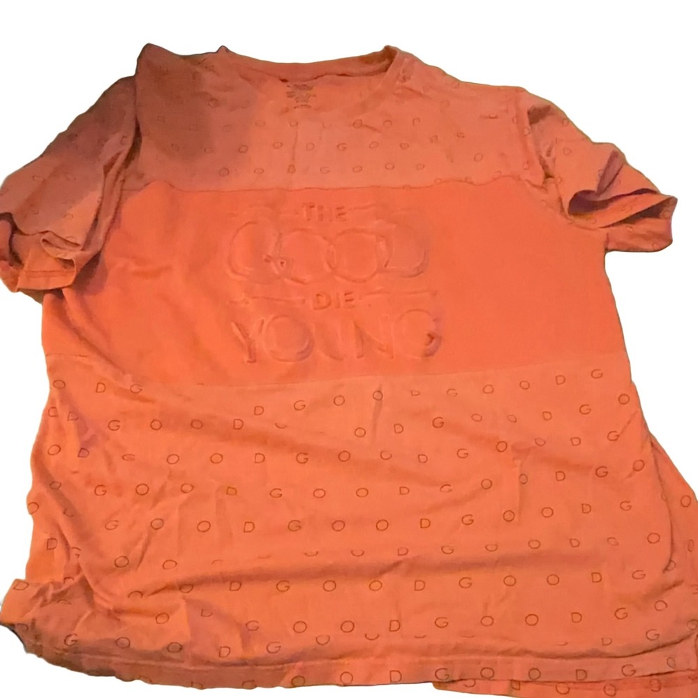 Camp The Good Die Young T-Shirt Orange 2X-LARGE Embossed Repeating Pattern